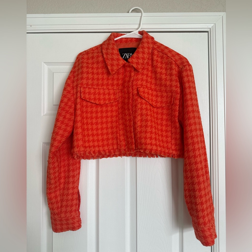 Zara Houndstooth Cropped Jacket